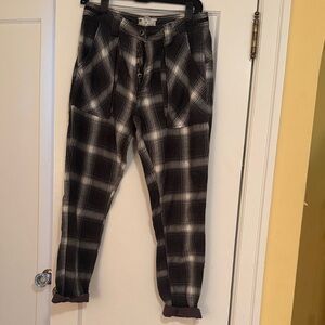 Free People Black and White Plaid Cargo Pants